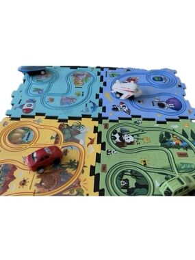 VESPRO Kids Puzzle Track Car Set 20pc with Storage Bin Educational Jigsaw Toy